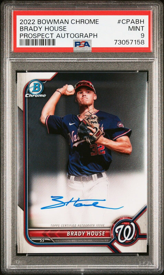 2022 Bowman Chrome Prospects BRADY HOUSE MLB Blue Ink On Card Auto PSA 9 MINT