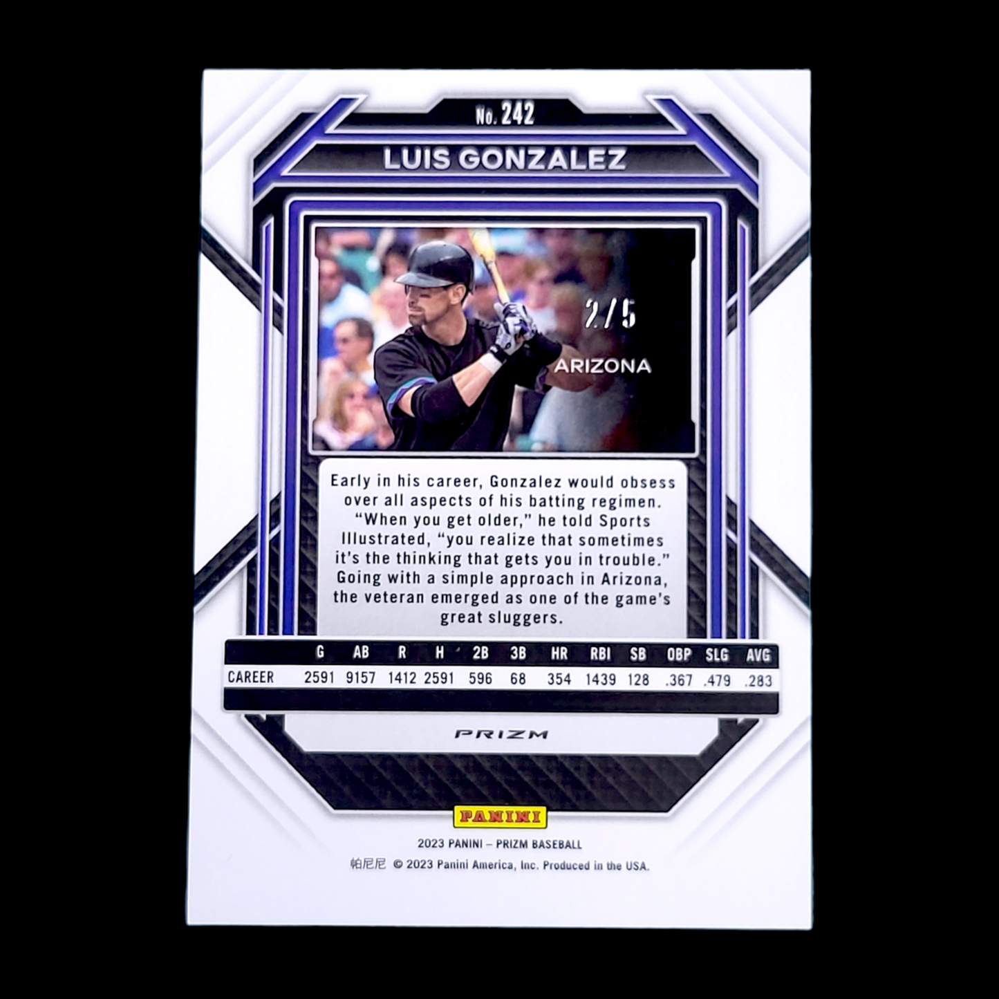 2023 Panini Prizm LUIS GONZALEZ Diamondbacks SSP Black & Gold Shimmer PRIZM 2/5