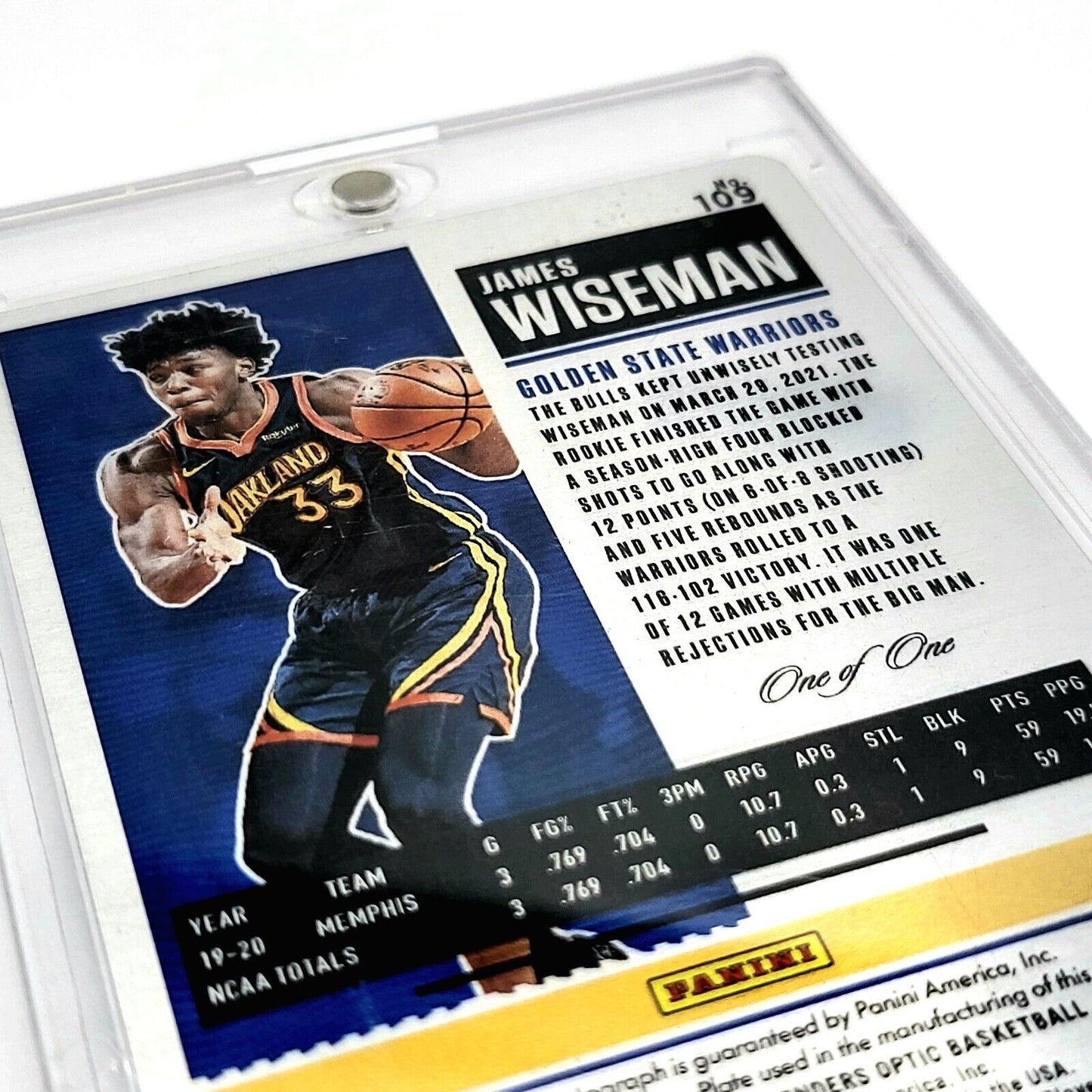 2020-21 Contenders Optic James Wiseman SSP Printing Plate On-Card Auto RC 1/1