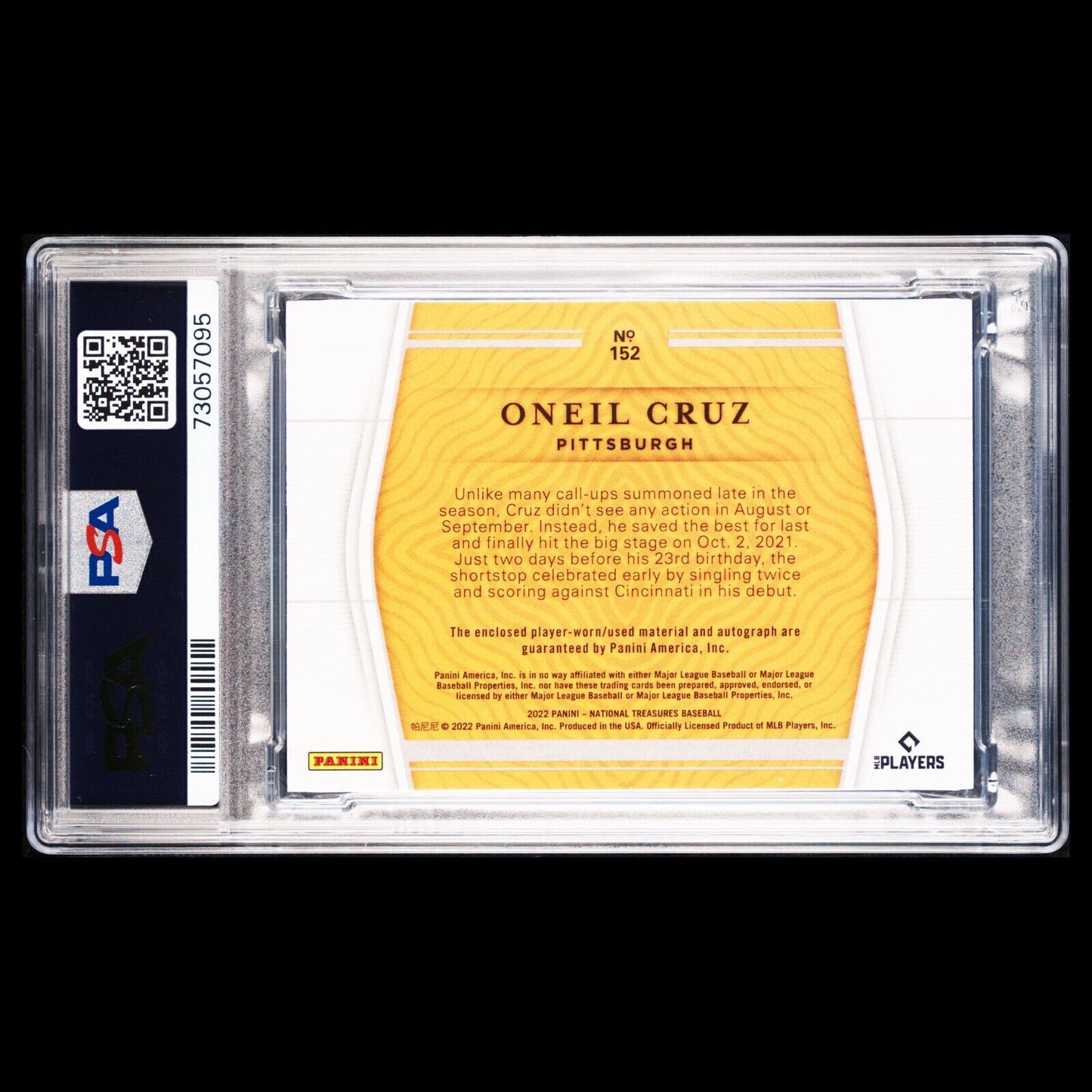 2022 National Treasures ONEIL CRUZ MLB Stars & Stripes RC Auto /25 PSA 9 MINT