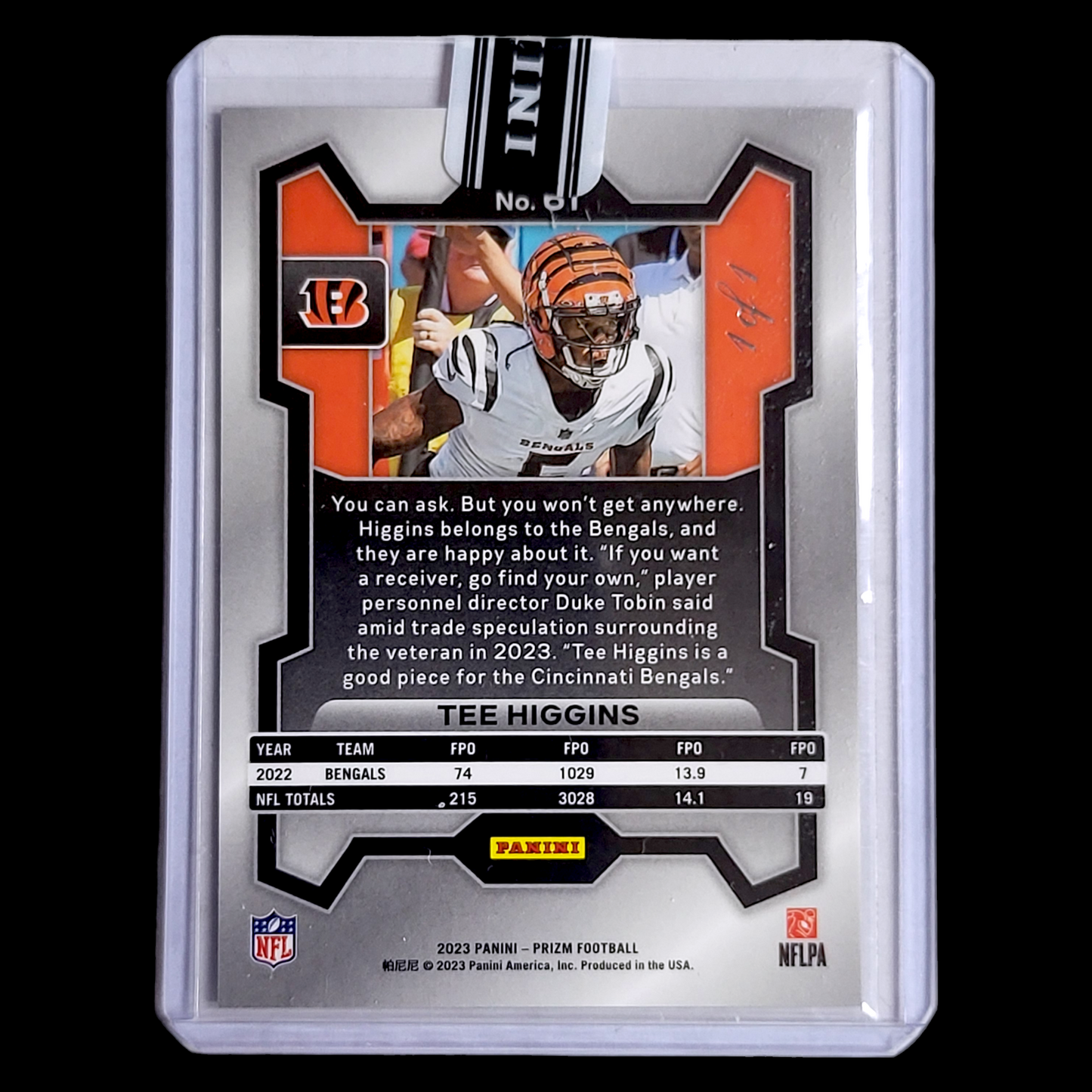 2023 Panini Prizm Football Premium Set TEE HIGGINS Bengals Black Stars PRIZM 1/1