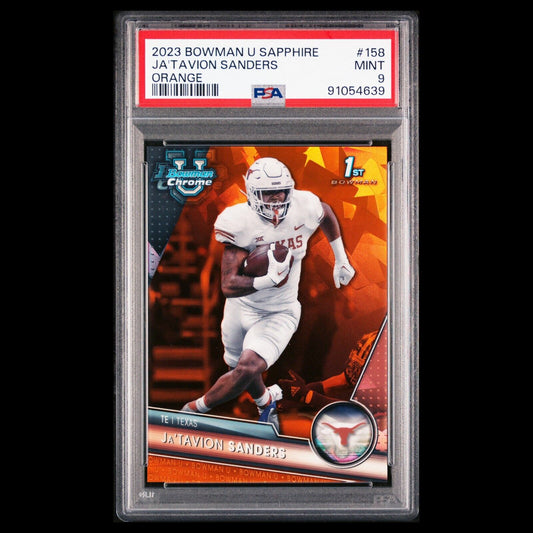 2023 Bowman Chrome U Sapphire JA'TAVION SANDERS 1st Orange Refractor /25 PSA 9