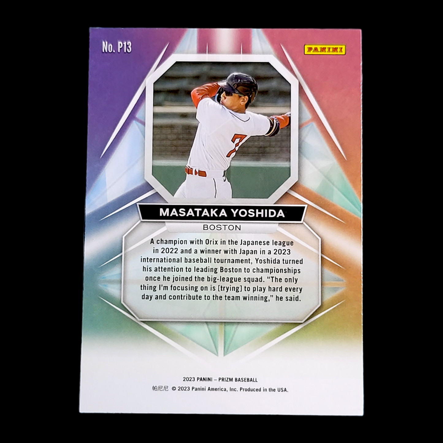 2023 Panini Prizm MASATAKA YOSHIDA RED SOX Prizmatic Insert Phenom Rookie RC P13