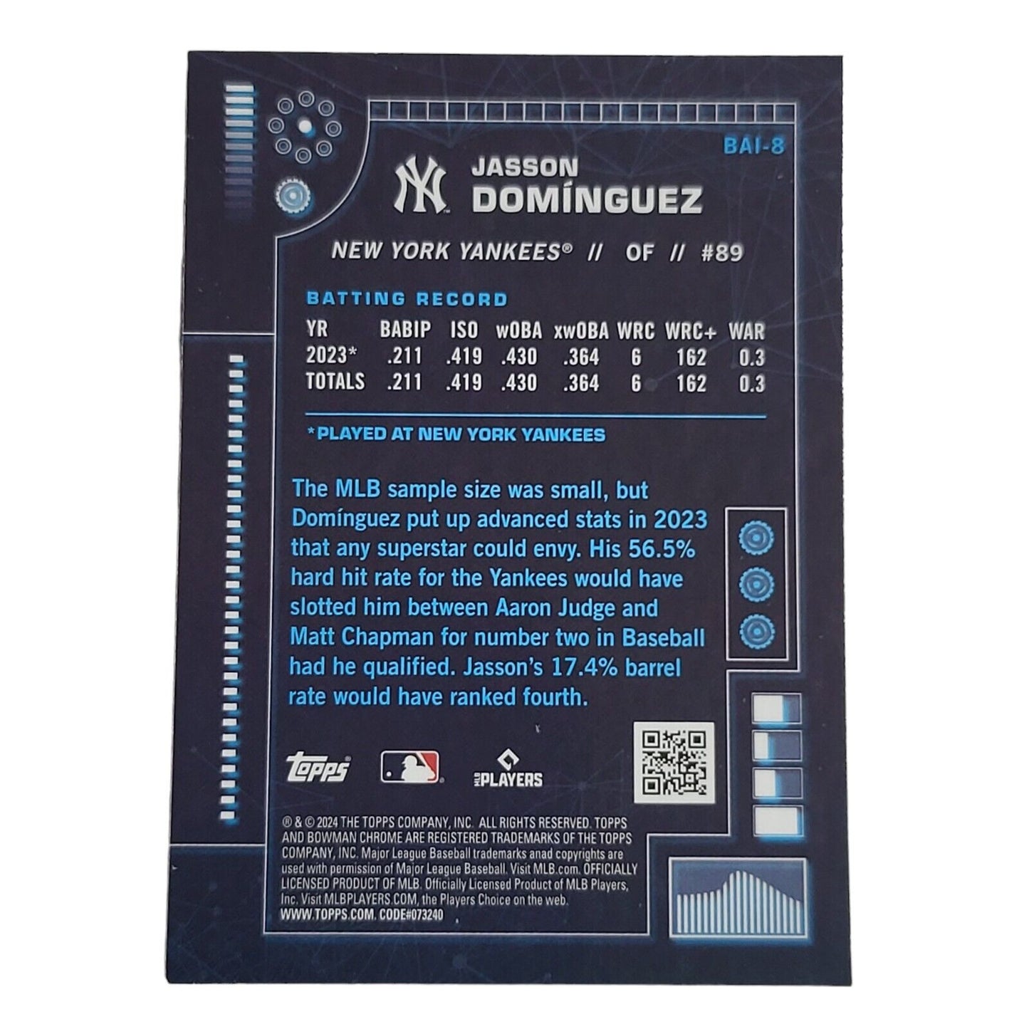 2024 Bowman Chrome JASSON DOMINGUEZ AI Silver Refractor Rookie Card RC #BAI-8