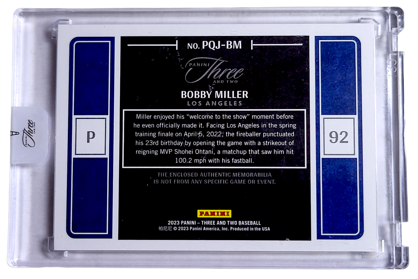 2023 Panini Three & Two BOBBY MILLER Prospect Quad Jerseys Encased RC /49