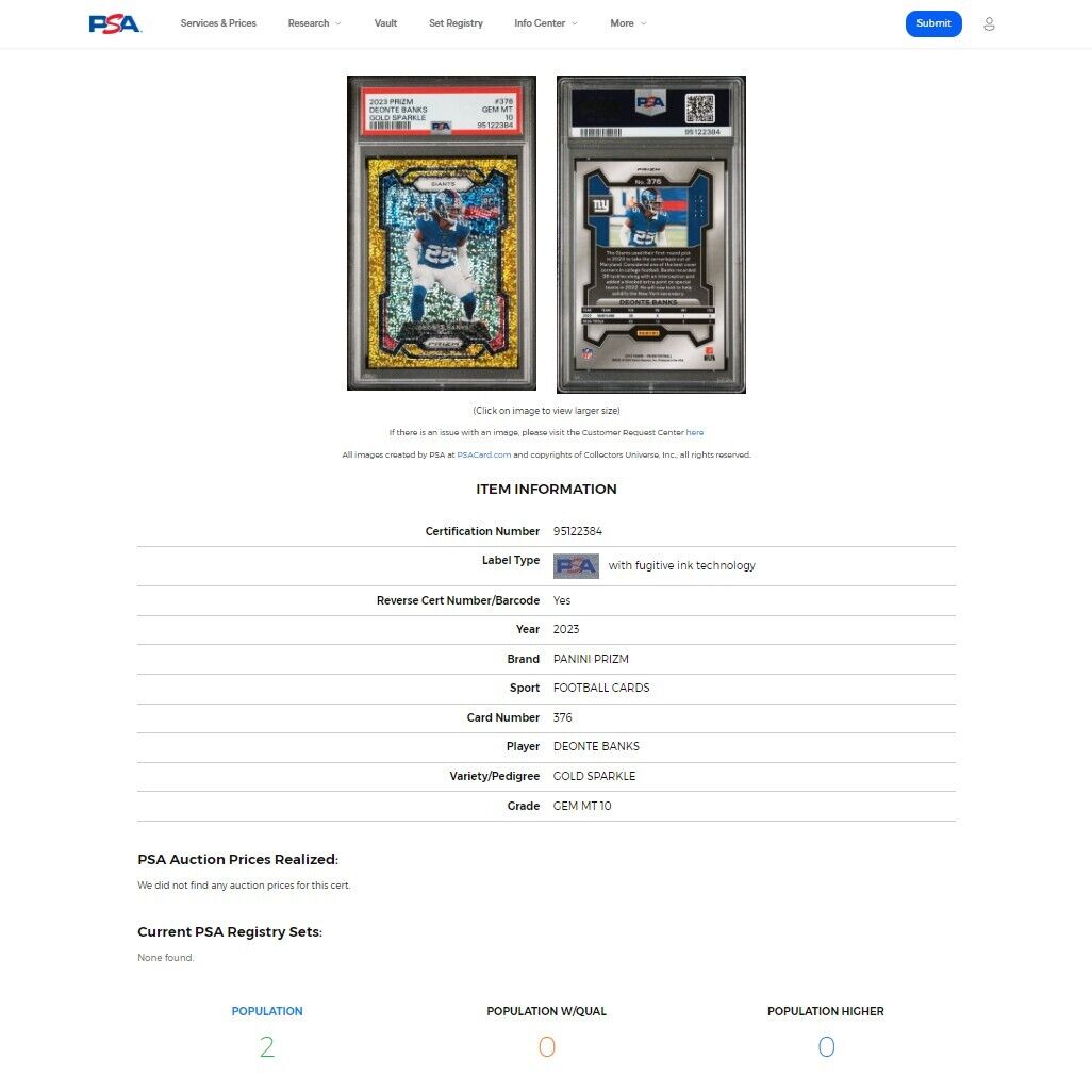 2023 Panini Prizm DEONTE BANKS SSP Gold Sparkle Pack PRIZM RC /24 PSA 10 GEM