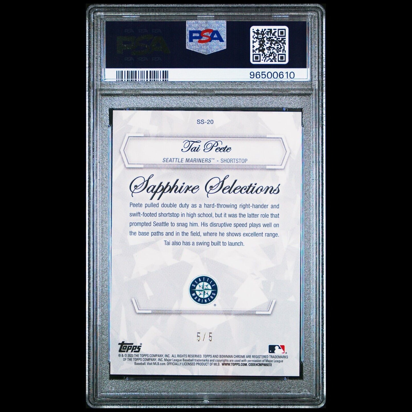2023 Bowman Draft Sapphire Selections TAI PEETE SSP Red Refractor RC /5 PSA 9