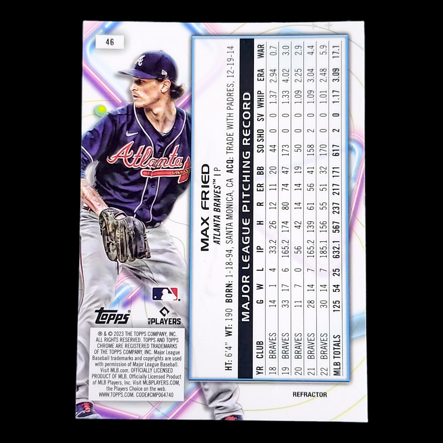 2023 Topps Chrome Cosmic MAX FRIED Atlanta Braves Silver REFRACTOR #46