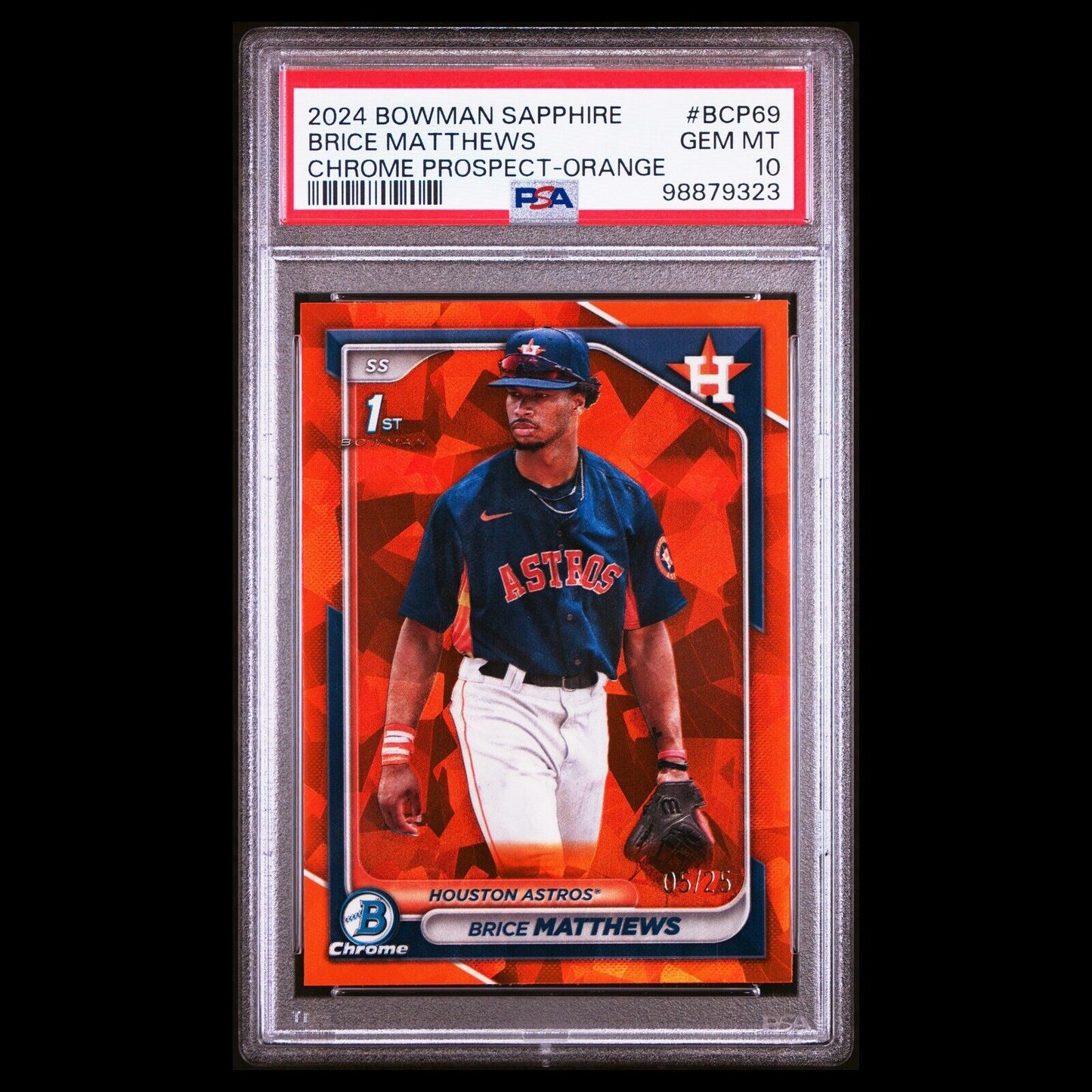 2024 Bowman Chrome Sapphire BRICE MATTHEWS 1st SP Orange Refractor RC /25 PSA 10