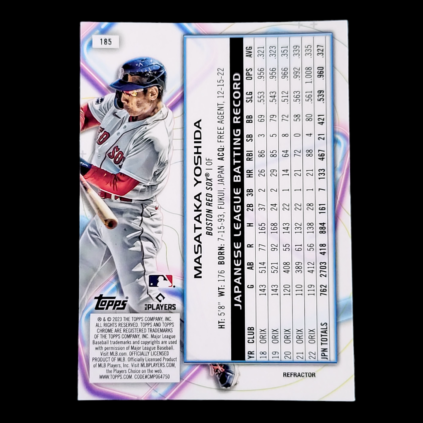 2023 Topps Chrome Cosmic MASATAKA YOSHIDA Red Sox Silver REFRACTOR RC #185