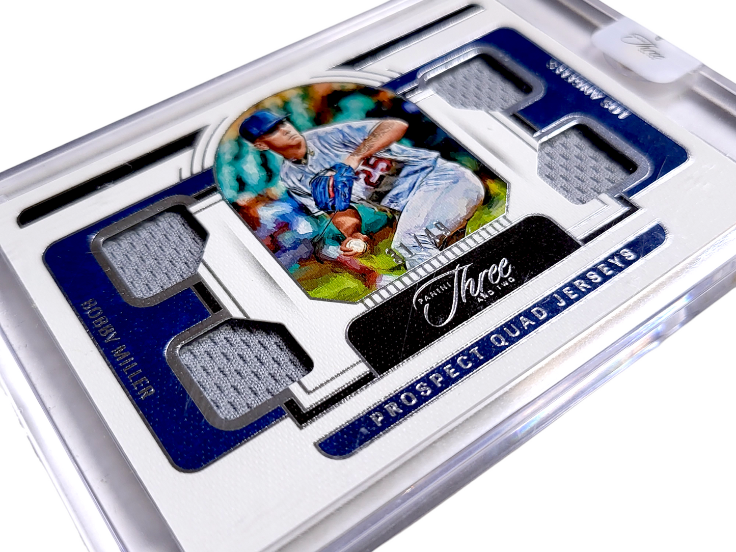 2023 Panini Three & Two BOBBY MILLER Prospect Quad Jerseys Encased RC /49
