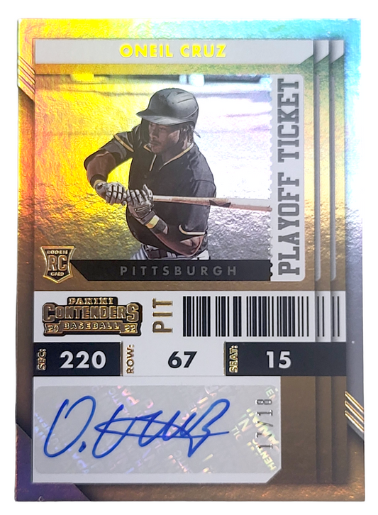 2022 Panini Contenders ONEIL CRUZ MLB Pirates Gold Playoff Ticket SP RC Auto /18