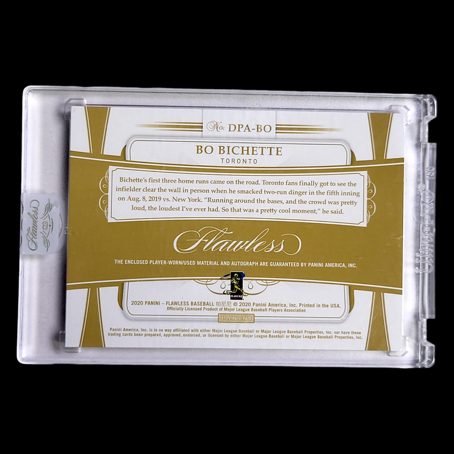 2020 Flawless BO BICHETTE SSP Sapphire Player Worn Dual Patch On-Card Auto /15