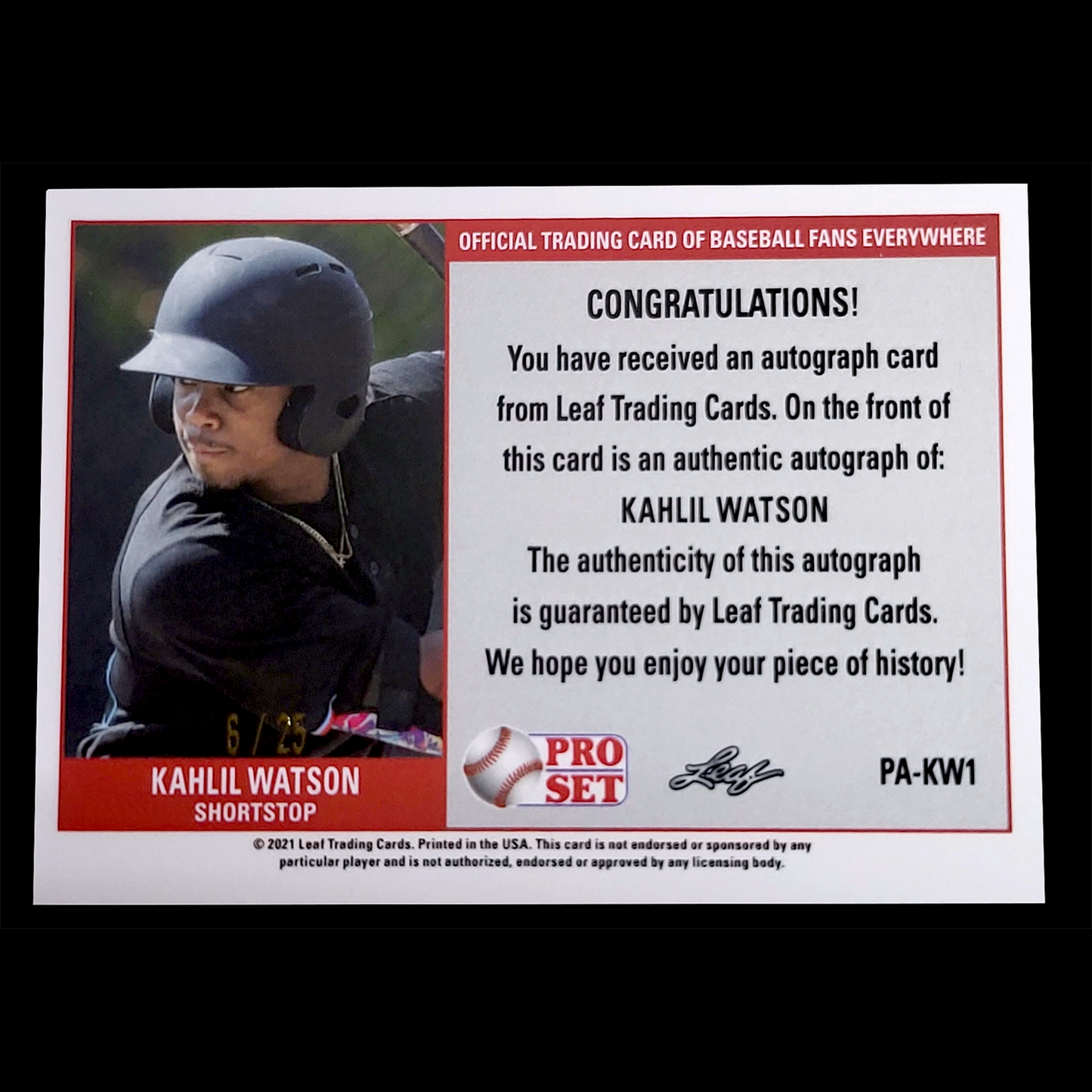 2021 Leaf ProSet KAHLIL WATSON MLB Marlins Blue Crystals Atomic SP Auto /25