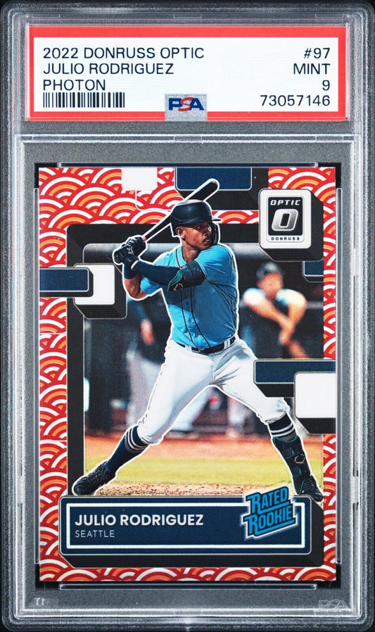2022 Donruss Optic JULIO RODRIGUEZ MLB Rated Rookie Photon Prizm RC SSP PSA 9
