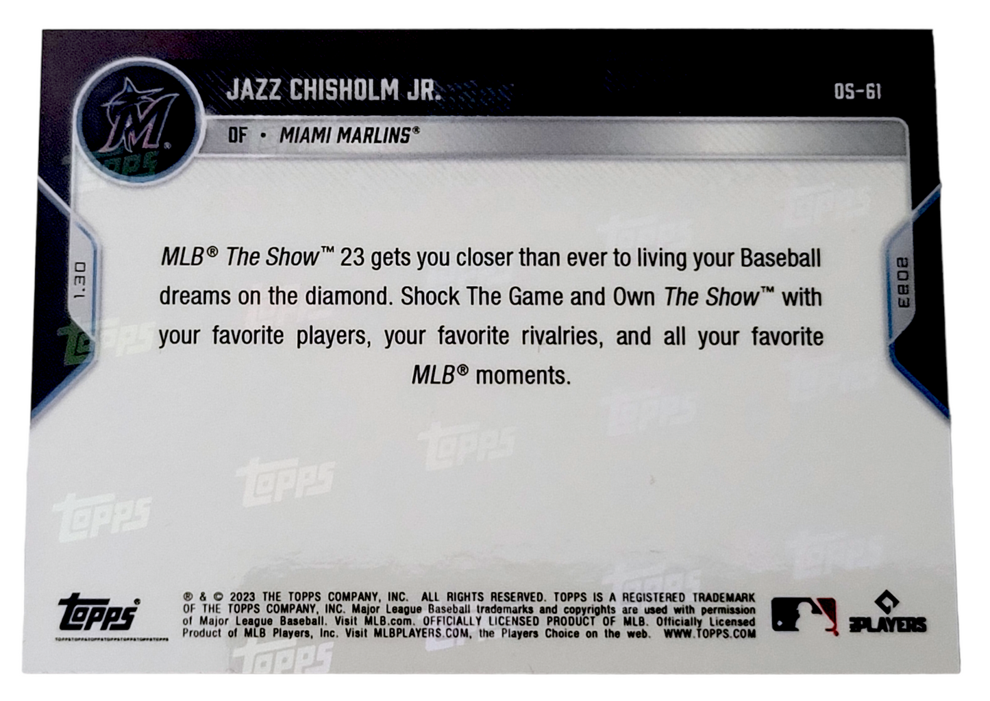 2023 Topps Now Off-Season JAZZ CHISHOLM MLB the Show 23 Cover Athlete #OS-61