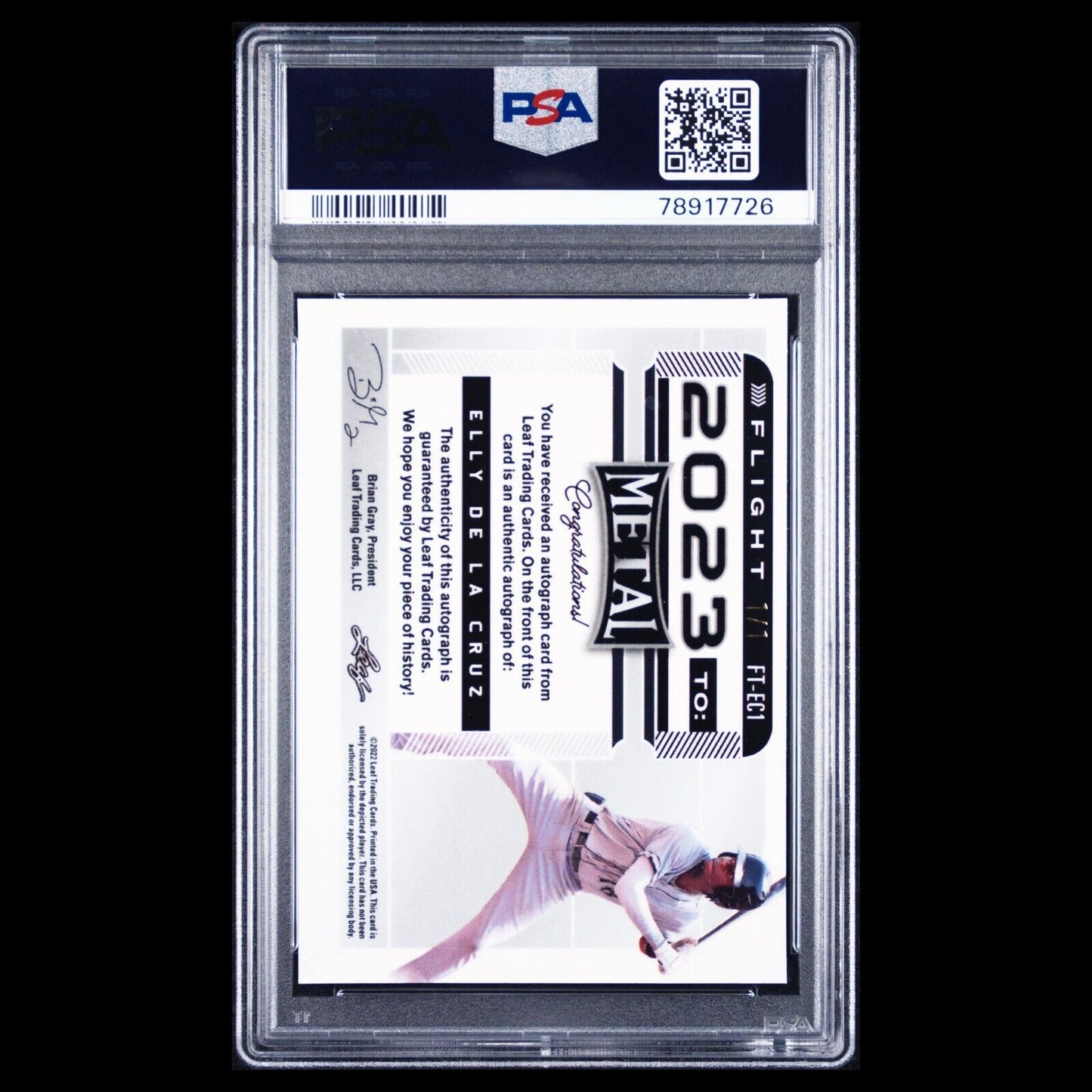 2022 Leaf Metal Flight to 2023 ELLY DE LA CRUZ Red Crystals 1/1 Auto RC PSA 9