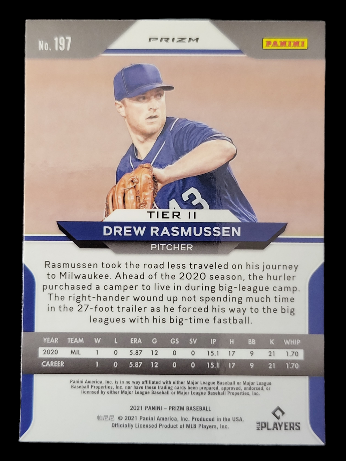 2021 Panini Prizm DREW RASMUSSEN MLB Rays Tier II Rookie Purple PRIZM RC #197