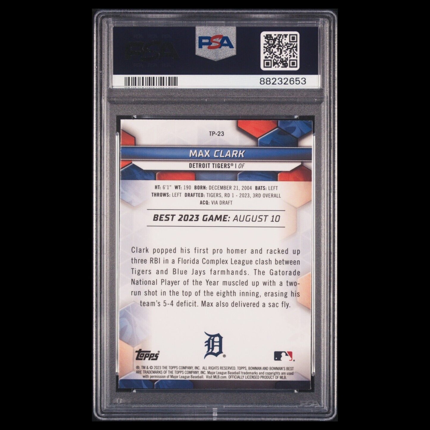 2023 Bowman's Best MAX CARK Top Prospects Silver Wave Refractor Rookie RC PSA 10