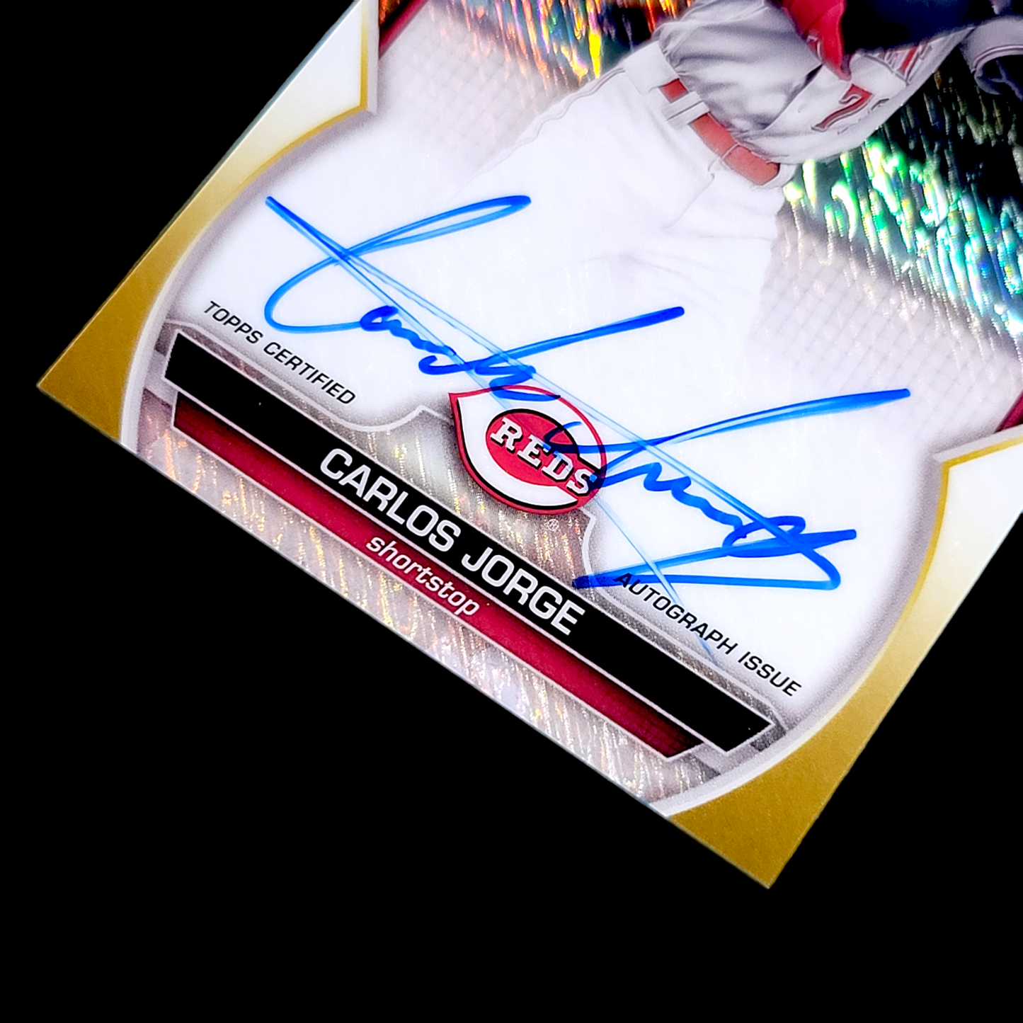 2023 Bowman Chrome CARLOS JORGE Reds 1st Gold Shimmer On-Card Rookie Auto /5O