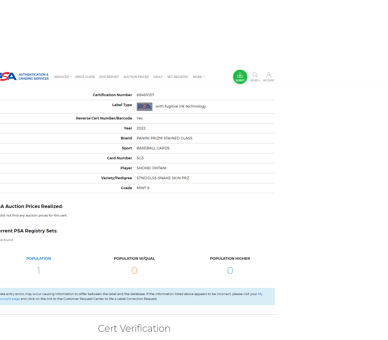 2022 Panini Prizm SHOHEI OHTANI MLB Stained Glass Snake Skin PRIZM /50 SP PSA 9