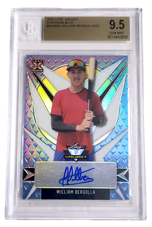 2021 Leaf Valiant WILLIAM BERGOLLA MLB Phillies Rookie Blue Auto /35 BGS 9.5