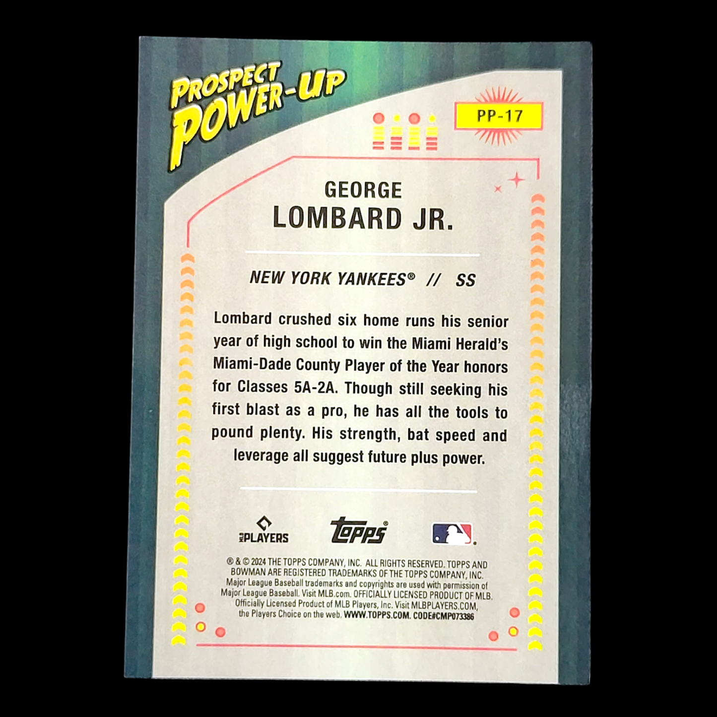 2024 Bowman Chrome GEORGE LOMBARD JR. Prospect Power Up Mojo Refractor RC #PP-17