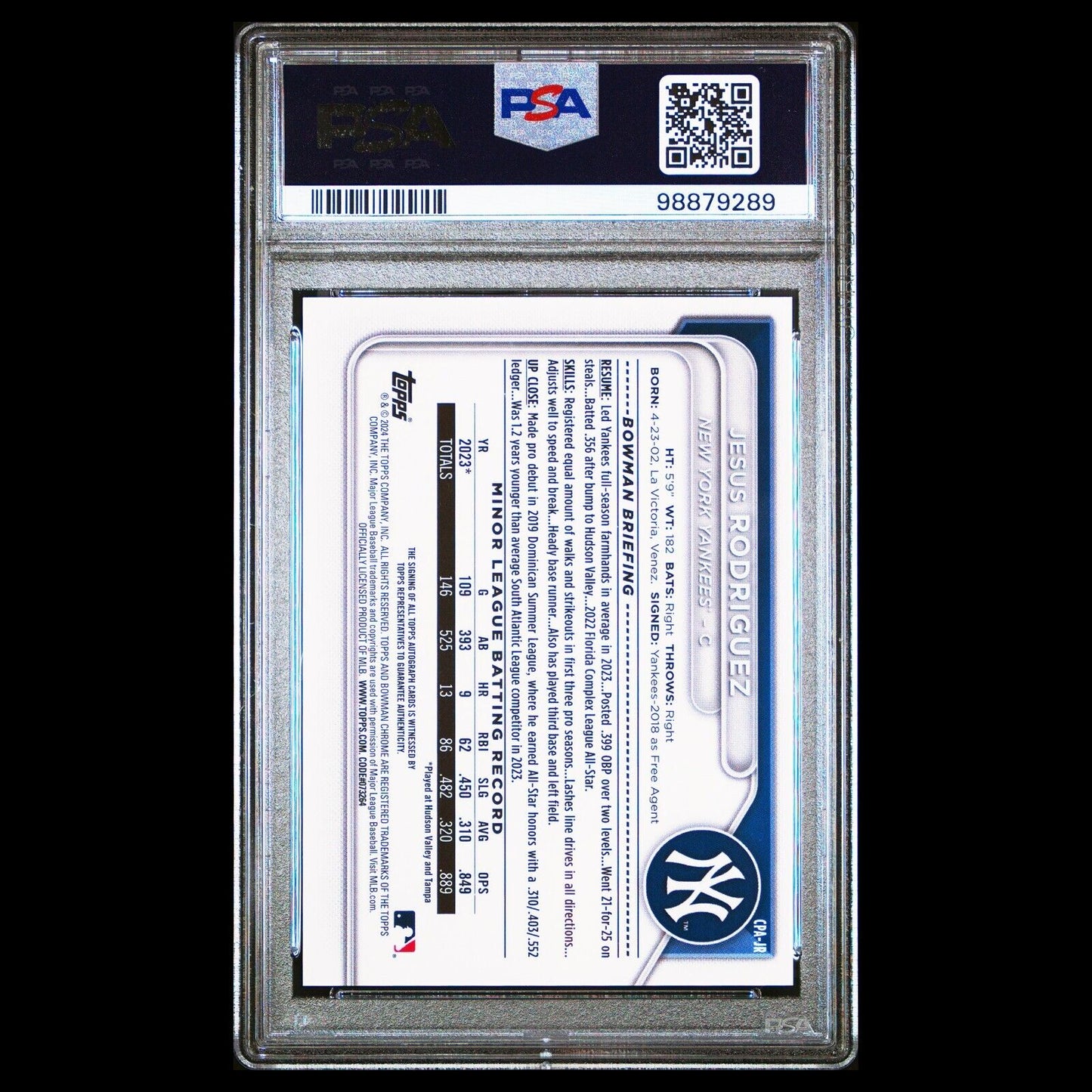 2024 Bowman Chrome JESUS RODRIGUEZ 1st Green Refractor On-Card Auto /99 PSA 10