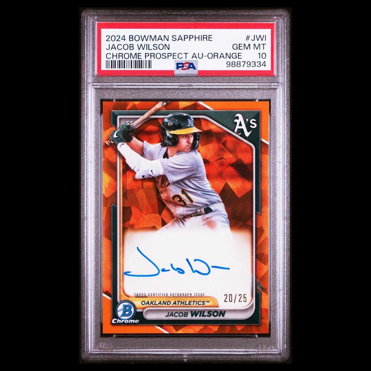 2024 Bowman Chrome Sapphire JACOB WILSON SSP Orange On-Card Auto /25 RC PSA 10