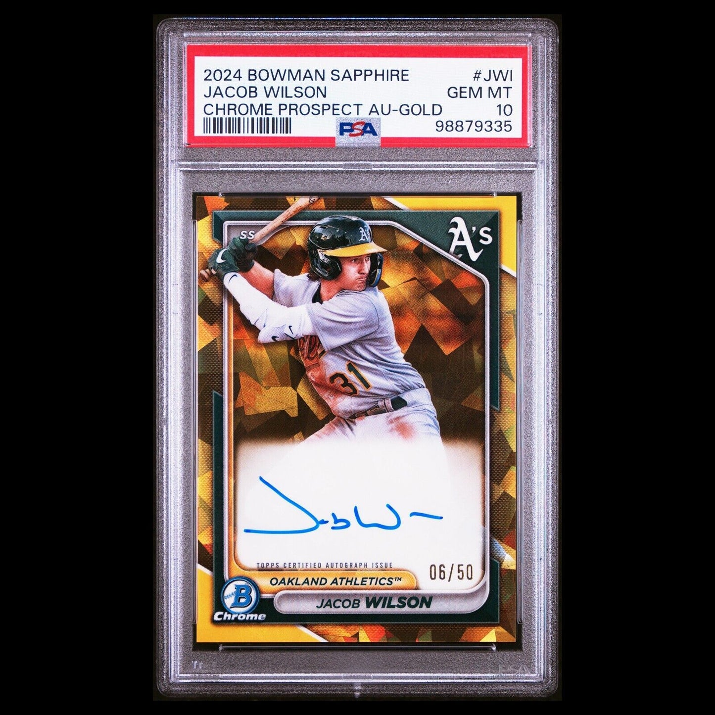 2024 Bowman Chrome Sapphire JACOB WILSON SP Gold Refractor Auto /50 RC PSA 10