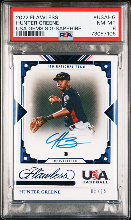 2022 Flawless HUNTER GREENE MLB USA Gems Sapphire Signatures On Card Auto PSA 8