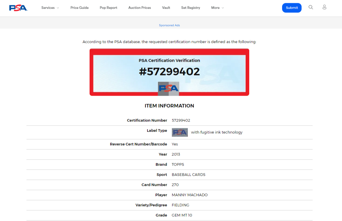 2013 Topps MANNY MACHADO Orioles Fielding Rookie Card RC PSA 10 GEM