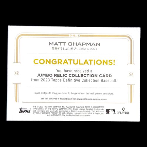 2023 Topps Definitive MATT CHAPMAN SP Jumbo Game Used Jersey Relic Patch /40