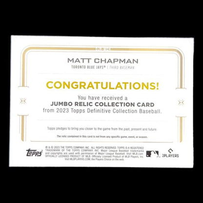 2023 Topps Definitive MATT CHAPMAN SP Jumbo Game Used Jersey Relic Patch /40