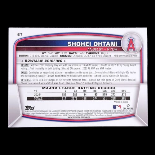 2023 Bowman Chrome Sapphire Refractor SHOHEI OHTANI Angels Blue #67