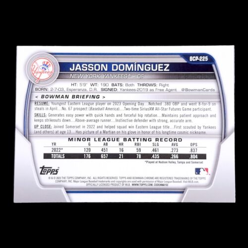 2023 Bowman Chrome Sapphire JASSON DOMINGUEZ Rookie Blue Refractor RC #BCP-225