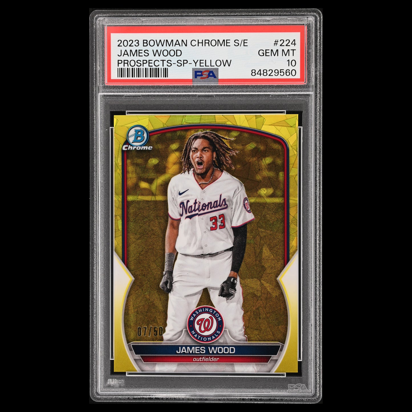 2023 Bowman Chrome Sapphire JAMES WOOD Yellow SP Variation /50 PSA 10 GEM