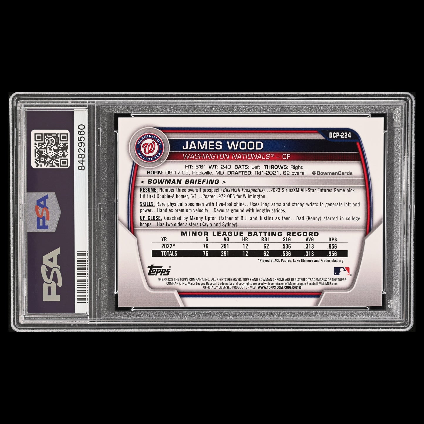 2023 Bowman Chrome Sapphire JAMES WOOD Yellow SP Variation /50 PSA 10 GEM