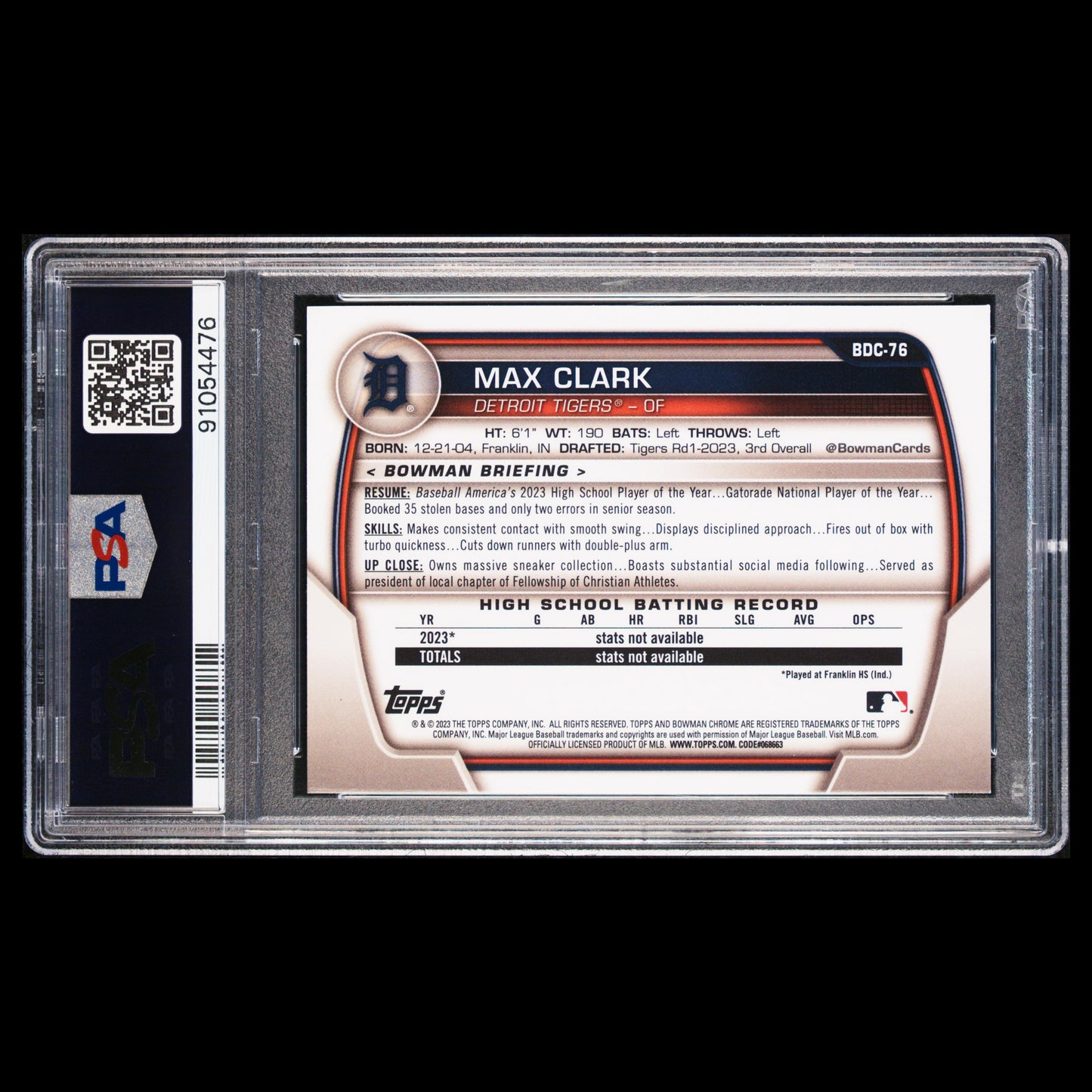 2023 Bowman Draft Sapphire MAX CLARK 1st True Refractor Rookie Card RC PSA 10