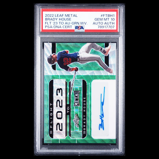 2022 Leaf Metal Flight to 2023 BRADY HOUSE SSP Green Wave Auto /4 PSA 10 POP 1