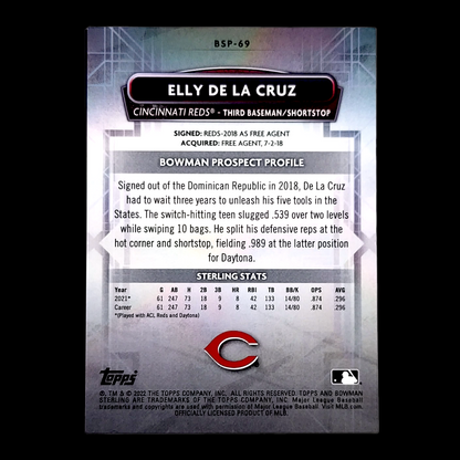 2022 Bowman Sterling ELLY DE LA CRUZ Reds Magenta Refractor SP Rookie /75 BSP-69