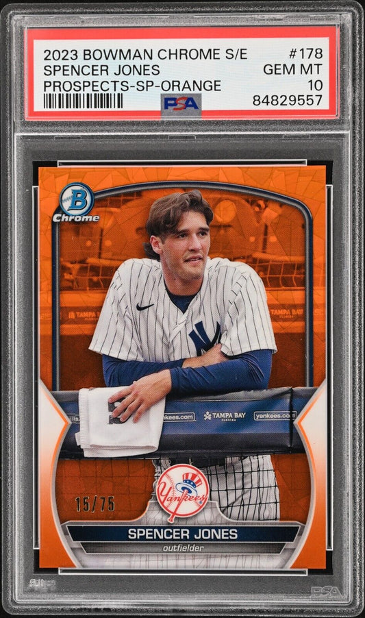 2023 Bowman Chrome Sapphire SPENCER JONES Orange SP Variation /75 PSA 10