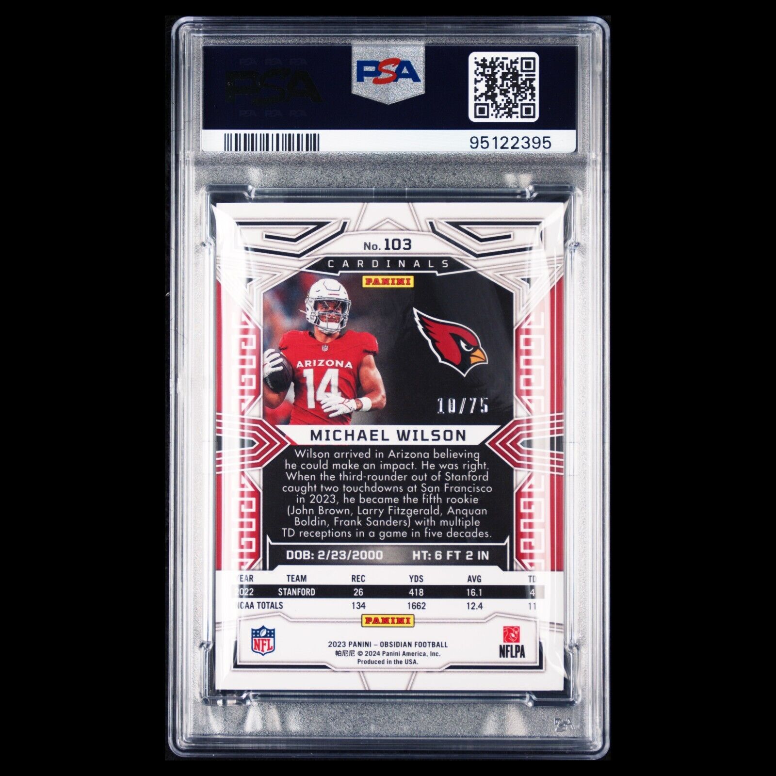 2023 Panini Obsidian MICHAEL WILSON SP Electric Etch Purple RC /75 PSA 9 MINT