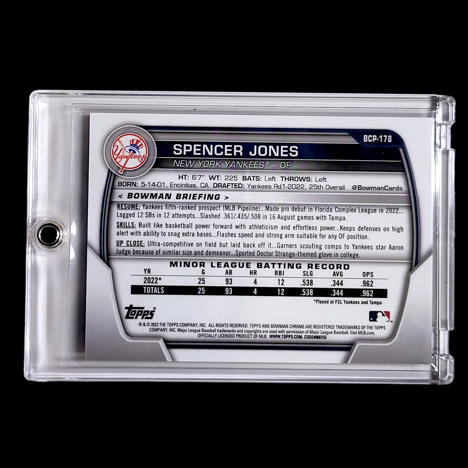 2023 Bowman Chrome Sapphire SPENCER JONES SSP Purple Variation Prospect RC /25