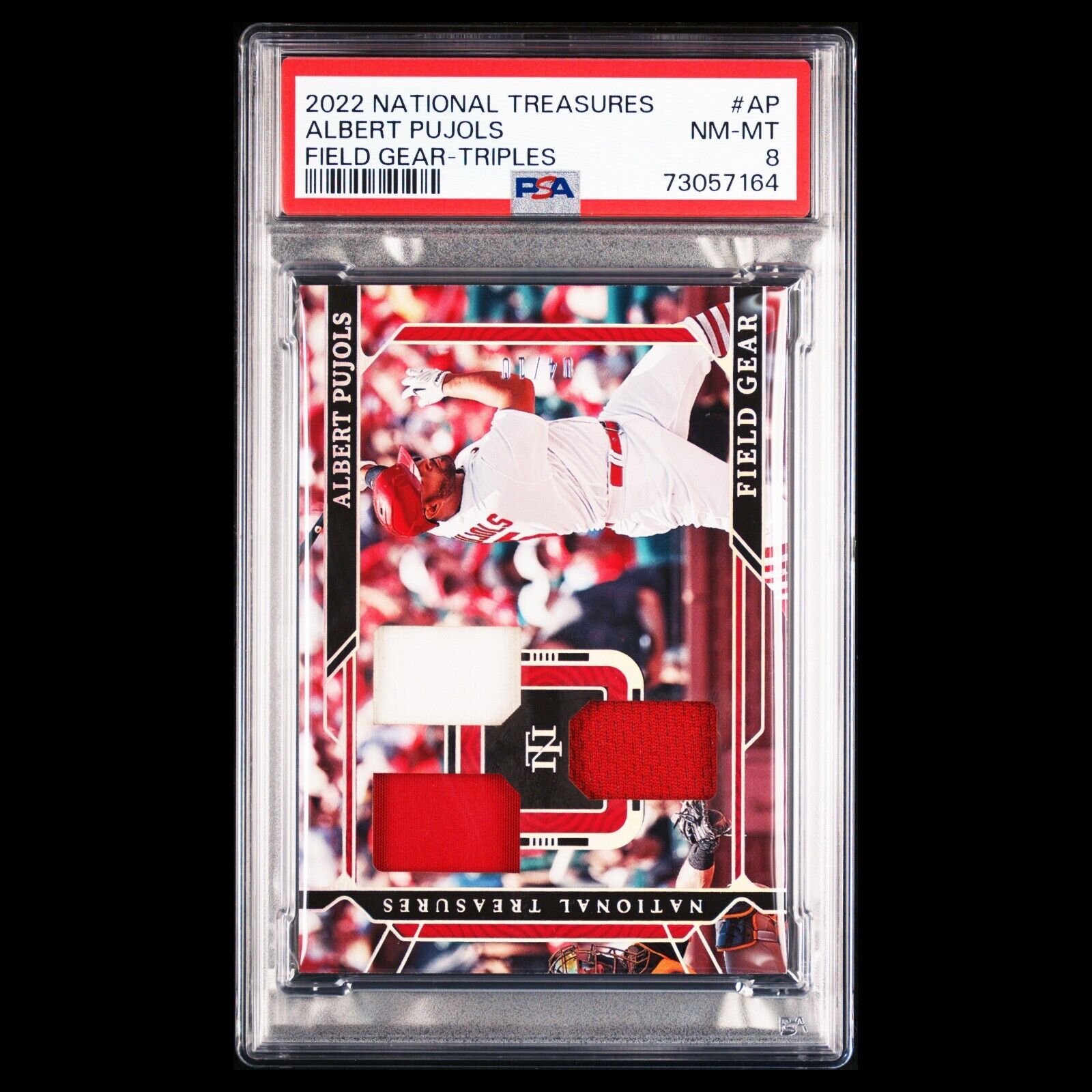 2022 National Treasures ALBERT PUJOLS MLB Field Gear  SSP Triple Relic /10 PSA 8