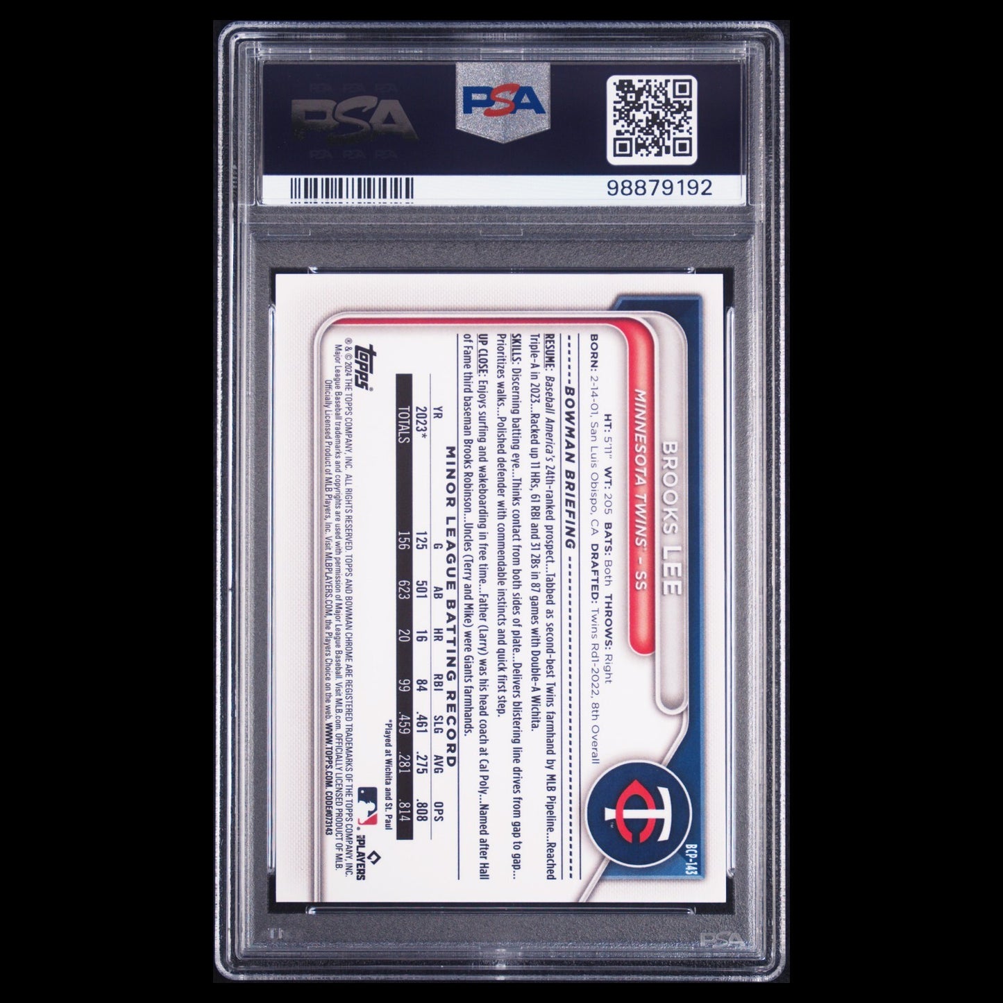 2024 Bowman Chrome Sapphire BROOKS LEE SSP Black Refractor Rookie /10 PSA 10 GEM