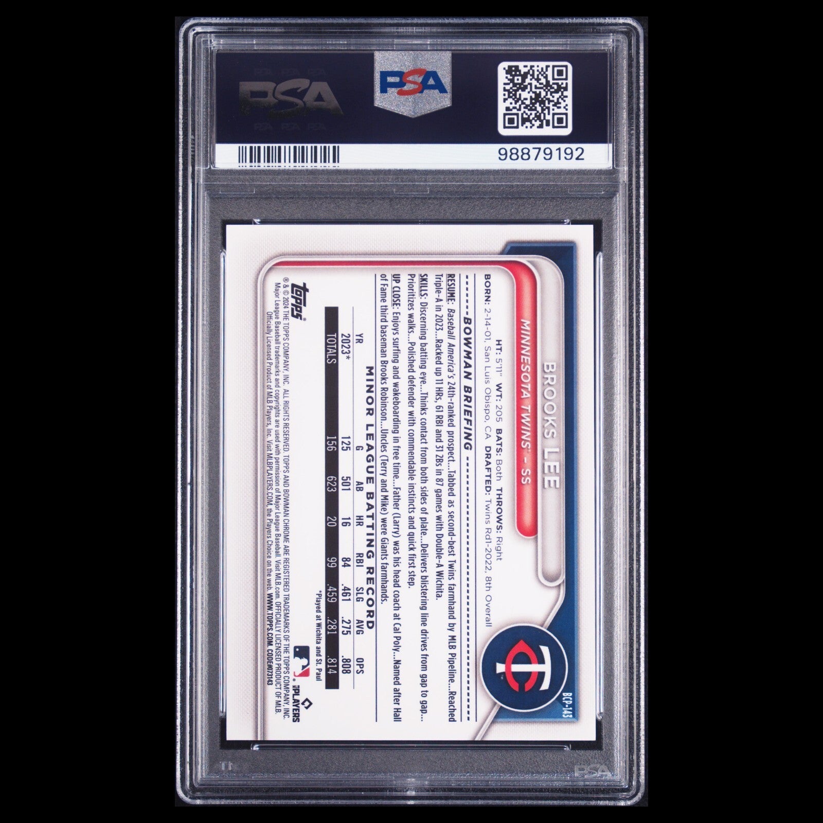 2024 Bowman Chrome Sapphire BROOKS LEE SSP Black Refractor Rookie /10 PSA 10 GEM