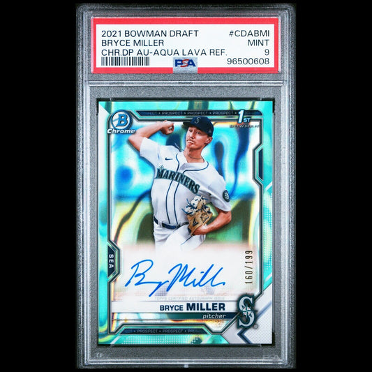 2021 Bowman Draft BRYCE MILLER 1st Aqua Lava Refractor On Card Rookie Auto PSA 9