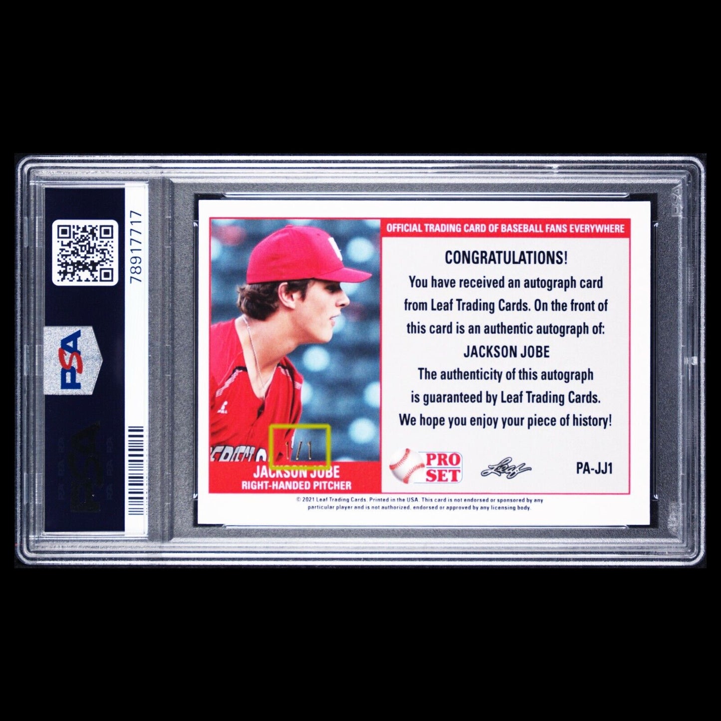 2021 Leaf Pro Set Metal JACKSON JOBE Platinum Mojo Rookie Auto 1/1 PSA 9 MINT