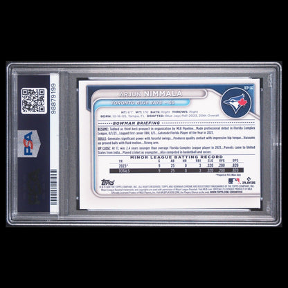 2024 Bowman Chrome Sapphire ARJUN NIMMALA 1st Bowman Refractor Rookie RC PSA 9
